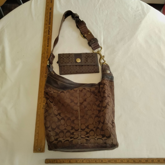 Coach Large Signature Logo Bucket Purse Shoulder Bag & Wallet Retro - Picture 11 of 16